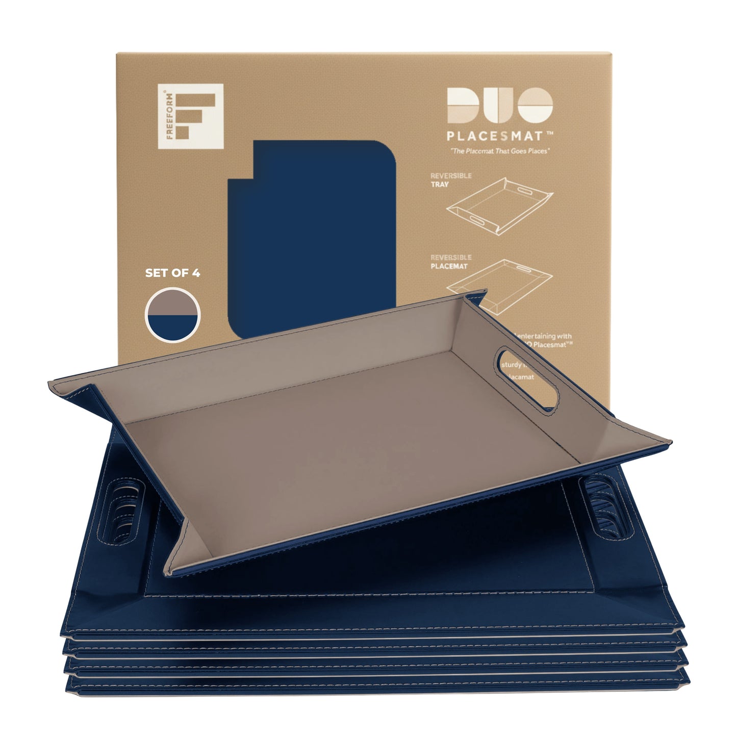 DUO PLACEsMAT™ Convertible Food Tray and Placemat, 2-Color Faux Leather Reversible and Crafted with Premium Materials - Strong, Versatile and Stylish for any Décor.