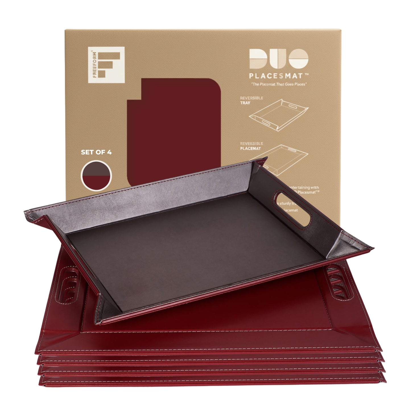 DUO PLACEsMAT™ Convertible Food Tray and Placemat, 2-Color Faux Leather Reversible and Crafted with Premium Materials - Strong, Versatile and Stylish for any Décor.