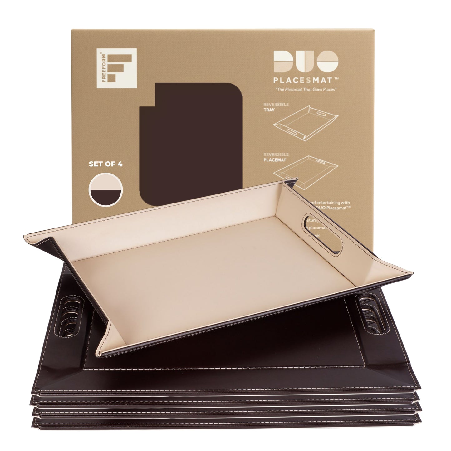 DUO PLACEsMAT™ Convertible Food Tray and Placemat, 2-Color Faux Leather Reversible and Crafted with Premium Materials - Strong, Versatile and Stylish for any Décor.