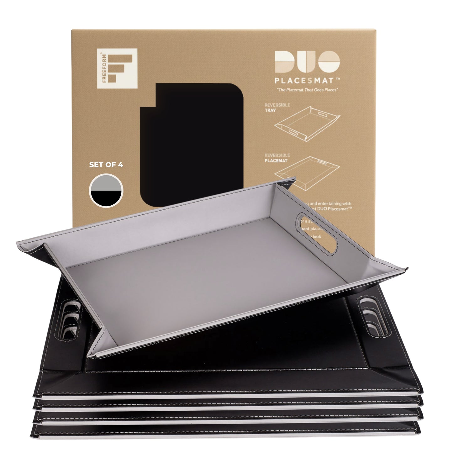 DUO PLACEsMAT™ Convertible Food Tray and Placemat, 2-Color Faux Leather Reversible and Crafted with Premium Materials - Strong, Versatile and Stylish for any Décor.