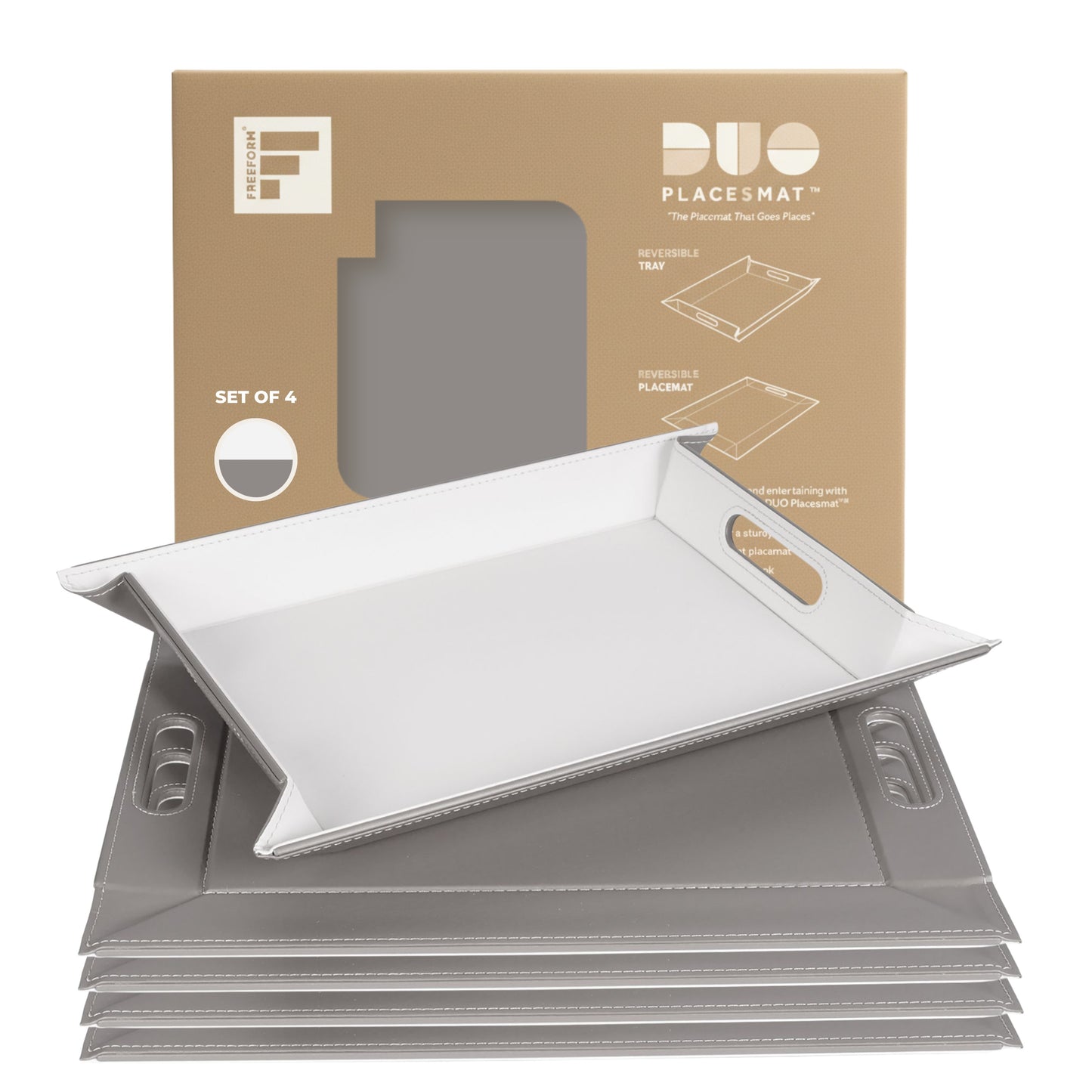 DUO PLACEsMAT™ Convertible Food Tray and Placemat, 2-Color Faux Leather Reversible and Crafted with Premium Materials - Strong, Versatile and Stylish for any Décor.