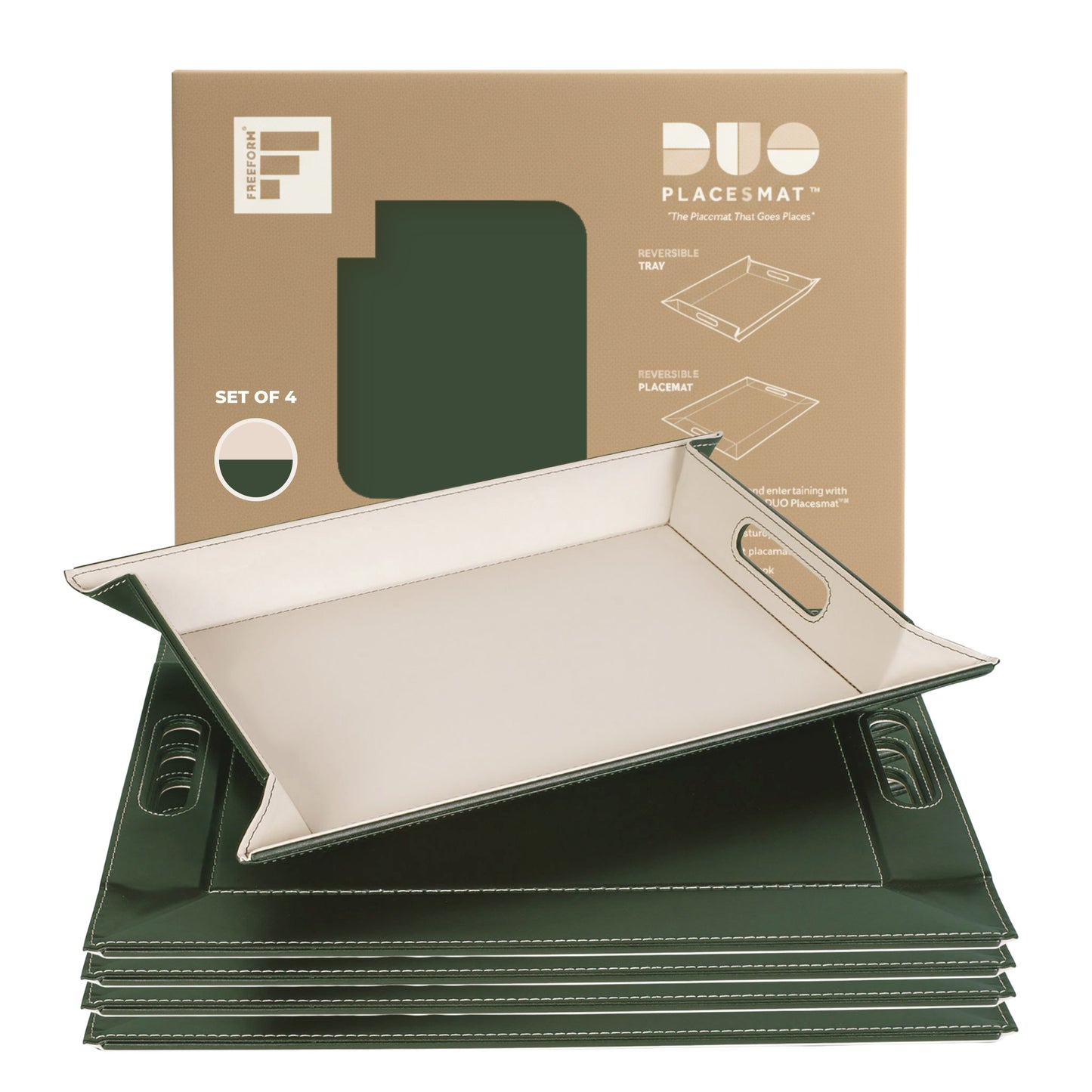 DUO PLACEsMAT™ Convertible Food Tray and Placemat, 2-Color Faux Leather Reversible and Crafted with Premium Materials - Strong, Versatile and Stylish for any Décor.