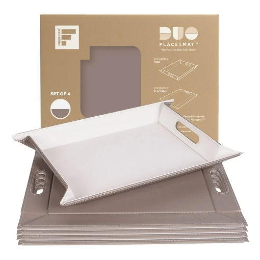 DUO PLACEsMAT™ Convertible Food Tray and Placemat, 2-Color Faux Leather Reversible and Crafted with Premium Materials - Strong, Versatile and Stylish for any Décor.