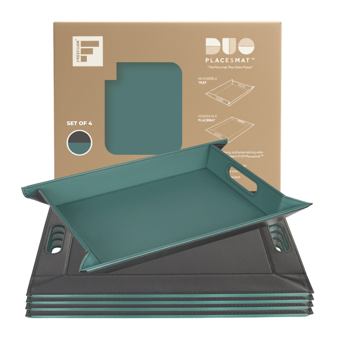 DUO PLACEsMAT™ Convertible Food Tray and Placemat, 2-Color Faux Leather Reversible and Crafted with Premium Materials - Strong, Versatile and Stylish for any Décor.