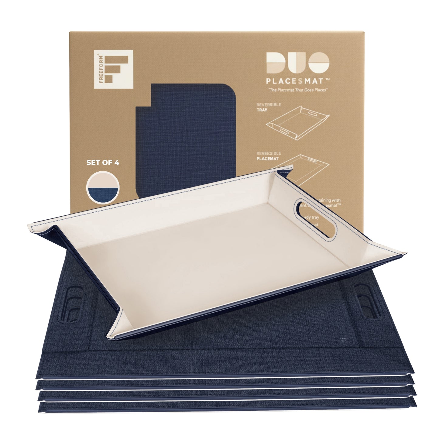 DUO PLACEsMAT™ Convertible Food Tray and Placemat, 2-Color Faux Leather Reversible and Crafted with Premium Materials - Strong, Versatile and Stylish for any Décor.