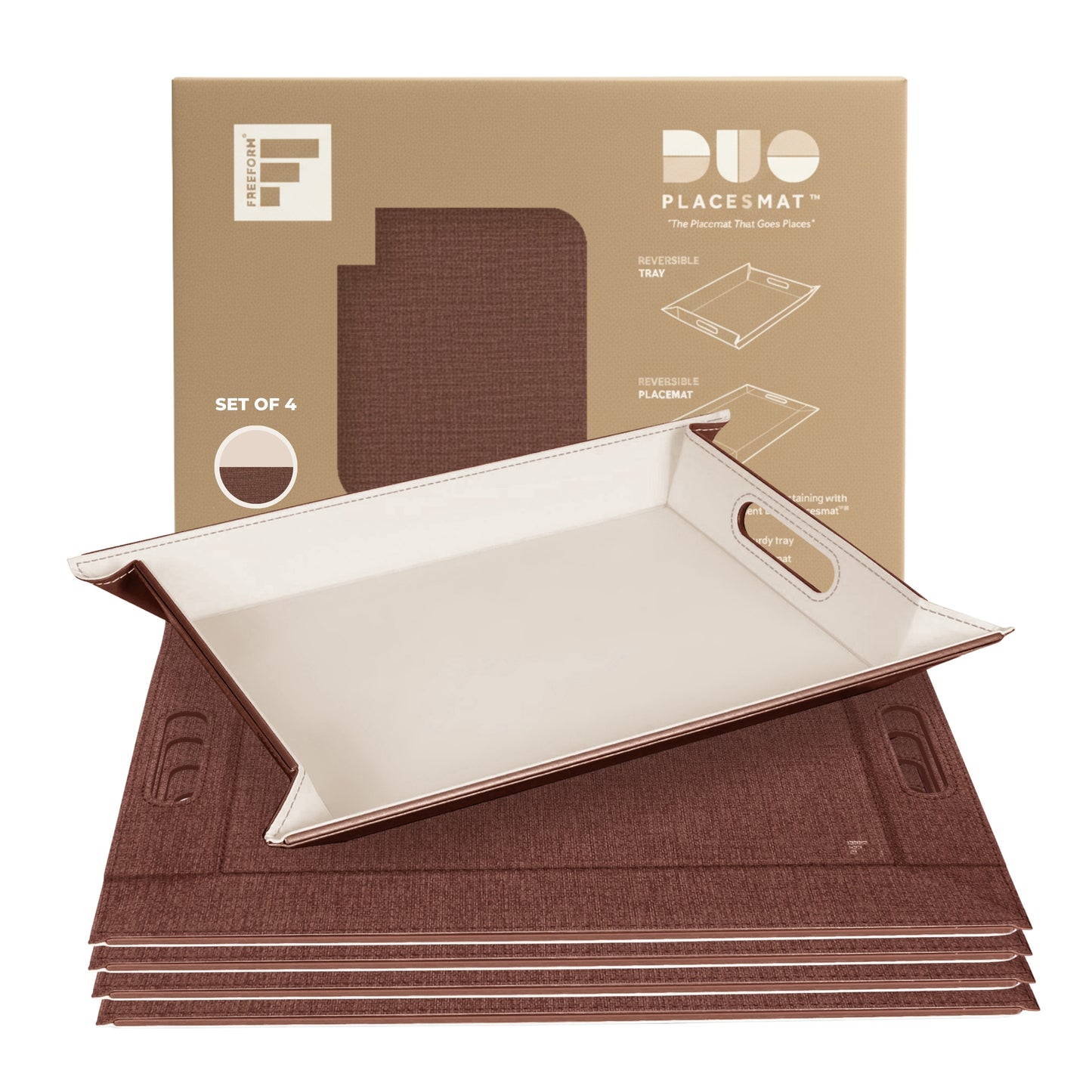 DUO PLACEsMAT™ Convertible Food Tray and Placemat, 2-Color Faux Leather Reversible and Crafted with Premium Materials - Strong, Versatile and Stylish for any Décor.