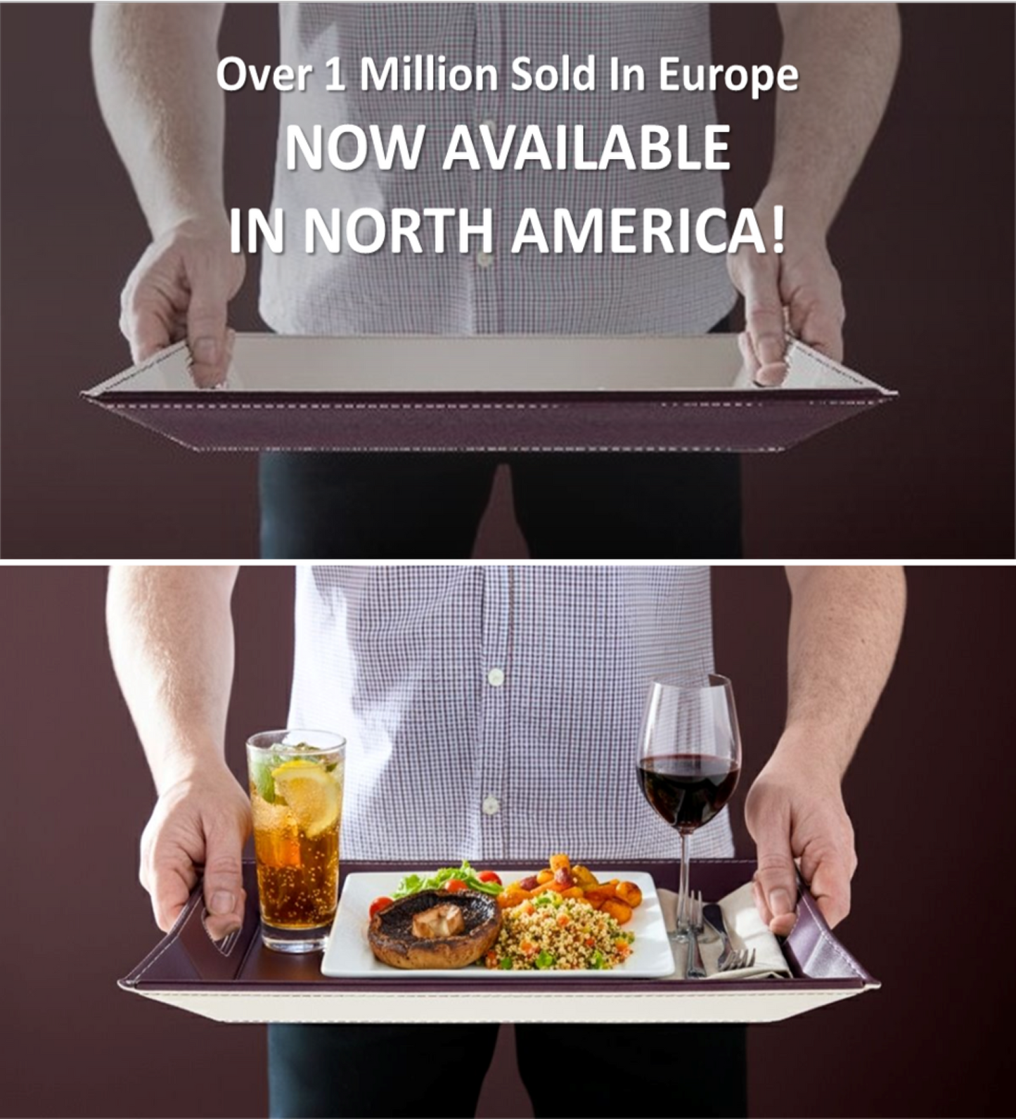 DUO PLACEsMAT Convertible Tray and Reversible Placemat, Crafted with Wood Core and Wrapped in 2-Color Premium Faux Leather - Strong, Versatile and Stylish for any Décor. Perfect for casual dining, parties, patio, ottoman, and as a desk mat. Space saving.