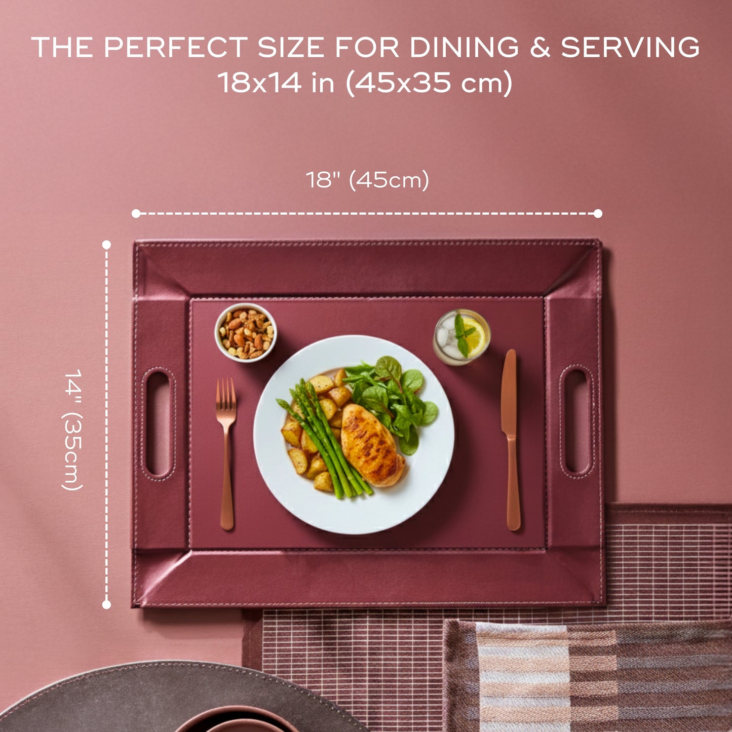 DUO PLACEsMAT Convertible Tray and Reversible Placemat, Crafted with Wood Core and Wrapped in 2-Color Premium Faux Leather - Strong, Versatile and Stylish for any Décor. Perfect for casual dining, parties, patio, ottoman, and as a desk mat. Space saving.