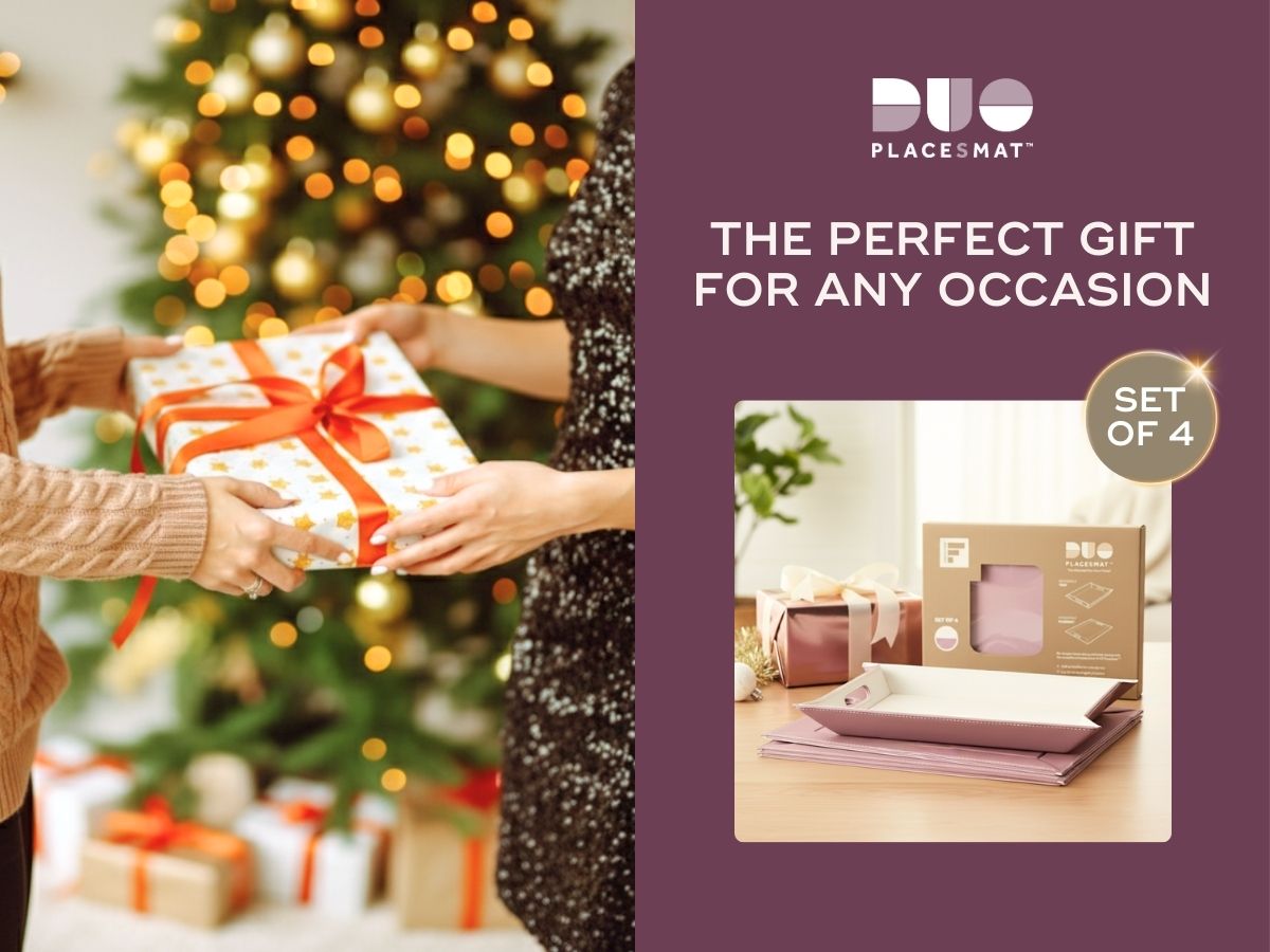 DUO PLACEsMAT Convertible Tray and Reversible Placemat, Crafted with Wood Core and Wrapped in 2-Color Premium Faux Leather - Strong, Versatile and Stylish for any Décor. Perfect for casual dining, parties, patio, ottoman, and as a desk mat. Space saving.