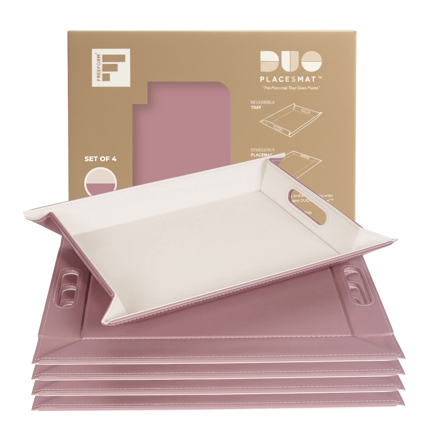 DUO PLACEsMAT Convertible Tray and Reversible Placemat, Crafted with Wood Core and Wrapped in 2-Color Premium Faux Leather - Strong, Versatile and Stylish for any Décor. Perfect for casual dining, parties, patio, ottoman, and as a desk mat. Space saving.