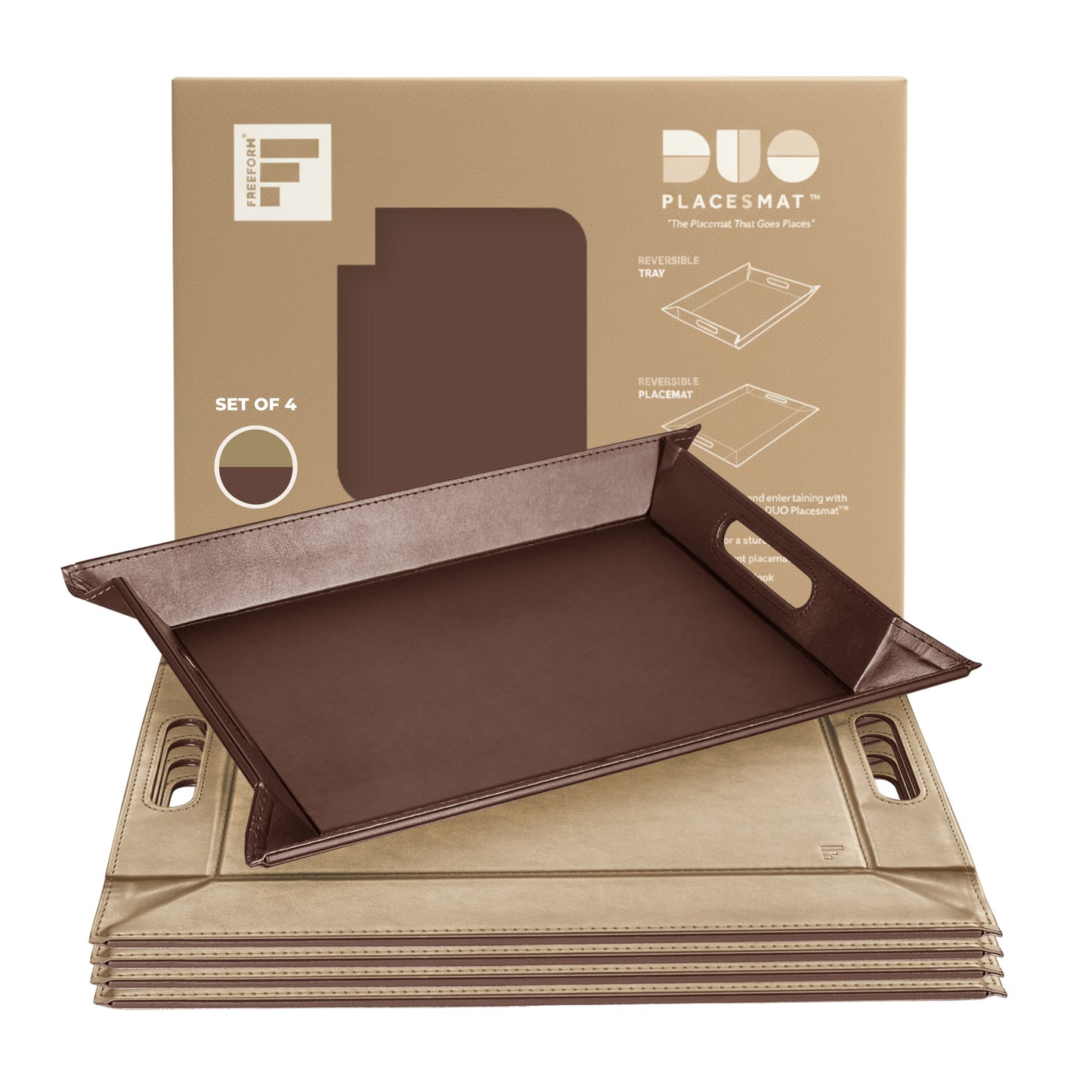 DUO PLACEsMAT™ Convertible Food Tray and Placemat, 2-Color Faux Leather Reversible and Crafted with Premium Materials - Strong, Versatile and Stylish for any Décor.