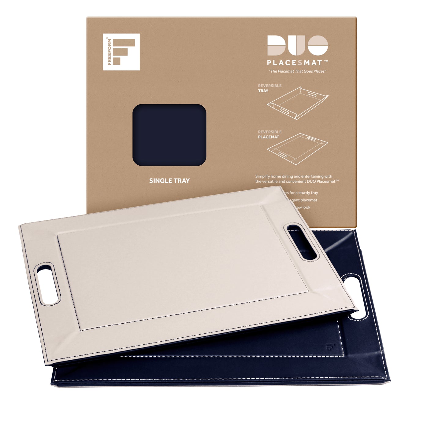 DUO PLACEsMAT Convertible Tray and Reversible Placemat, Crafted with Wood Core and Wrapped in 2-Color Premium Faux Leather - Strong, Versatile and Stylish for any Décor. Perfect for casual dining, parties, patio, ottoman, and as a desk mat. Space saving.