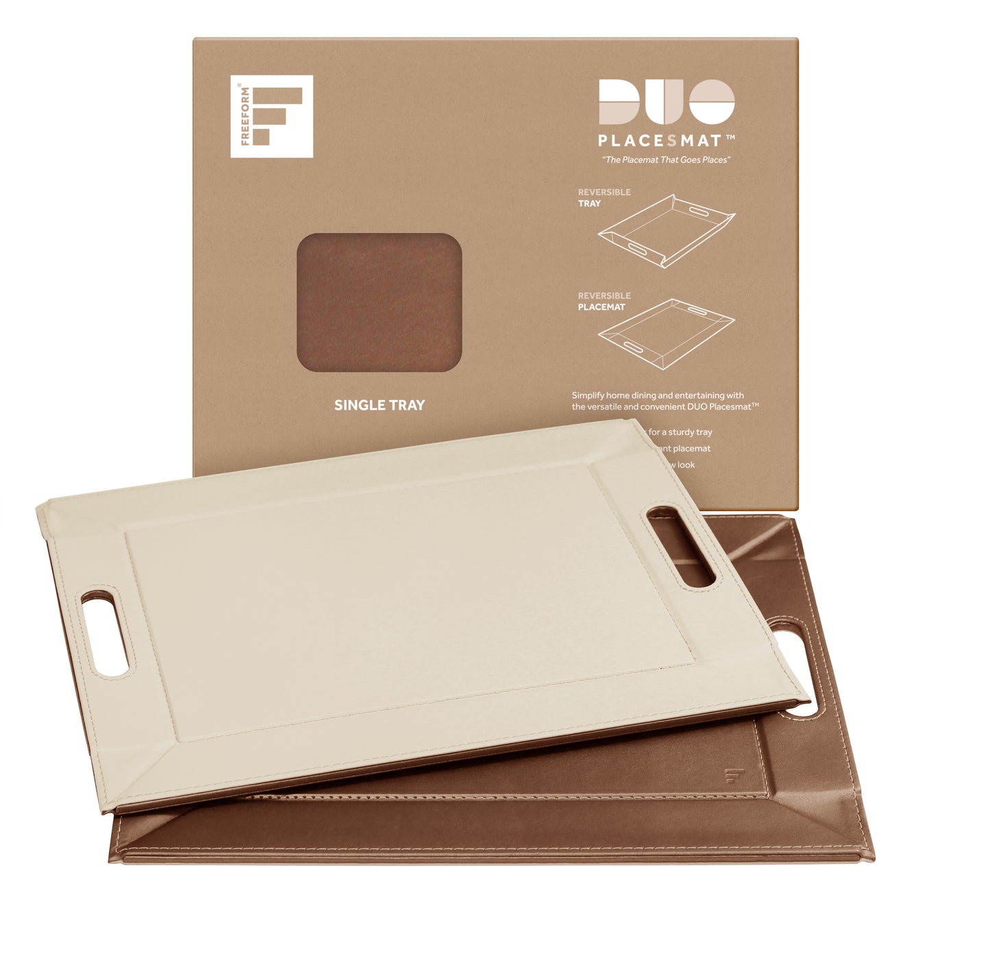 DUO PLACEsMAT Convertible Tray and Reversible Placemat, Crafted with Wood Core and Wrapped in 2-Color Premium Faux Leather - Strong, Versatile and Stylish for any Décor. Perfect for casual dining, parties, patio, ottoman, and as a desk mat. Space saving.