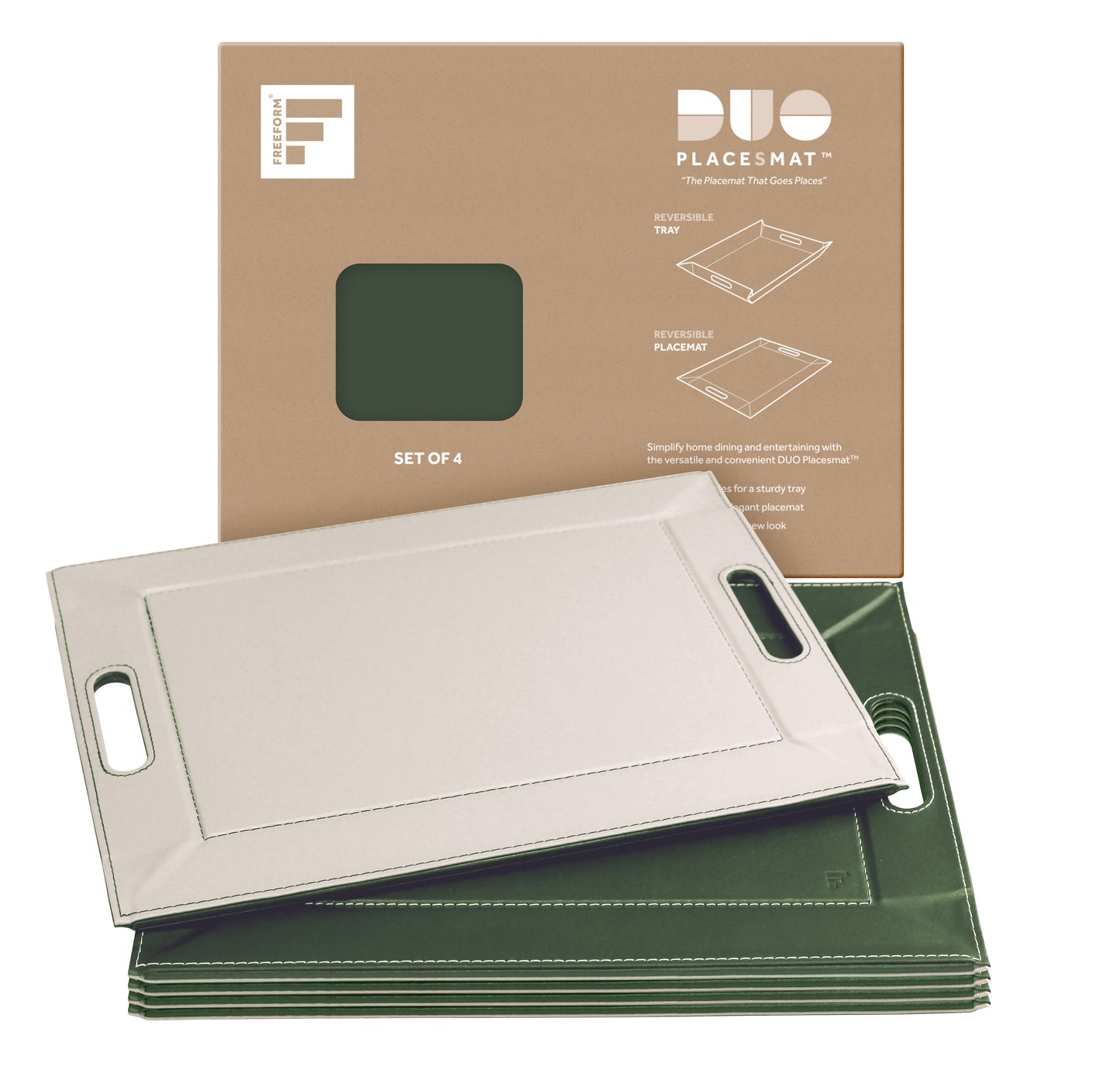 DUO PLACEsMAT Convertible Tray and Reversible Placemat, Crafted with Wood Core and Wrapped in 2-Color Premium Faux Leather - Strong, Versatile and Stylish for any Décor. Perfect for casual dining, parties, patio, ottoman, and as a desk mat. Space saving.