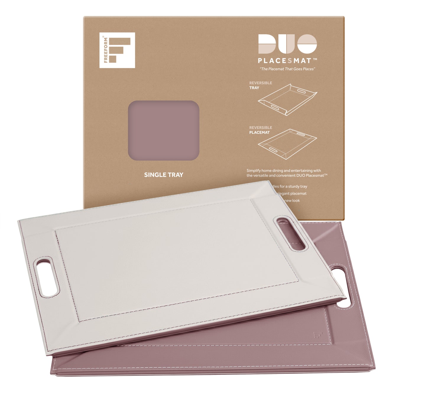 DUO PLACEsMAT Convertible Tray and Reversible Placemat, Crafted with Wood Core and Wrapped in 2-Color Premium Faux Leather - Strong, Versatile and Stylish for any Décor. Perfect for casual dining, parties, patio, ottoman, and as a desk mat. Space saving.