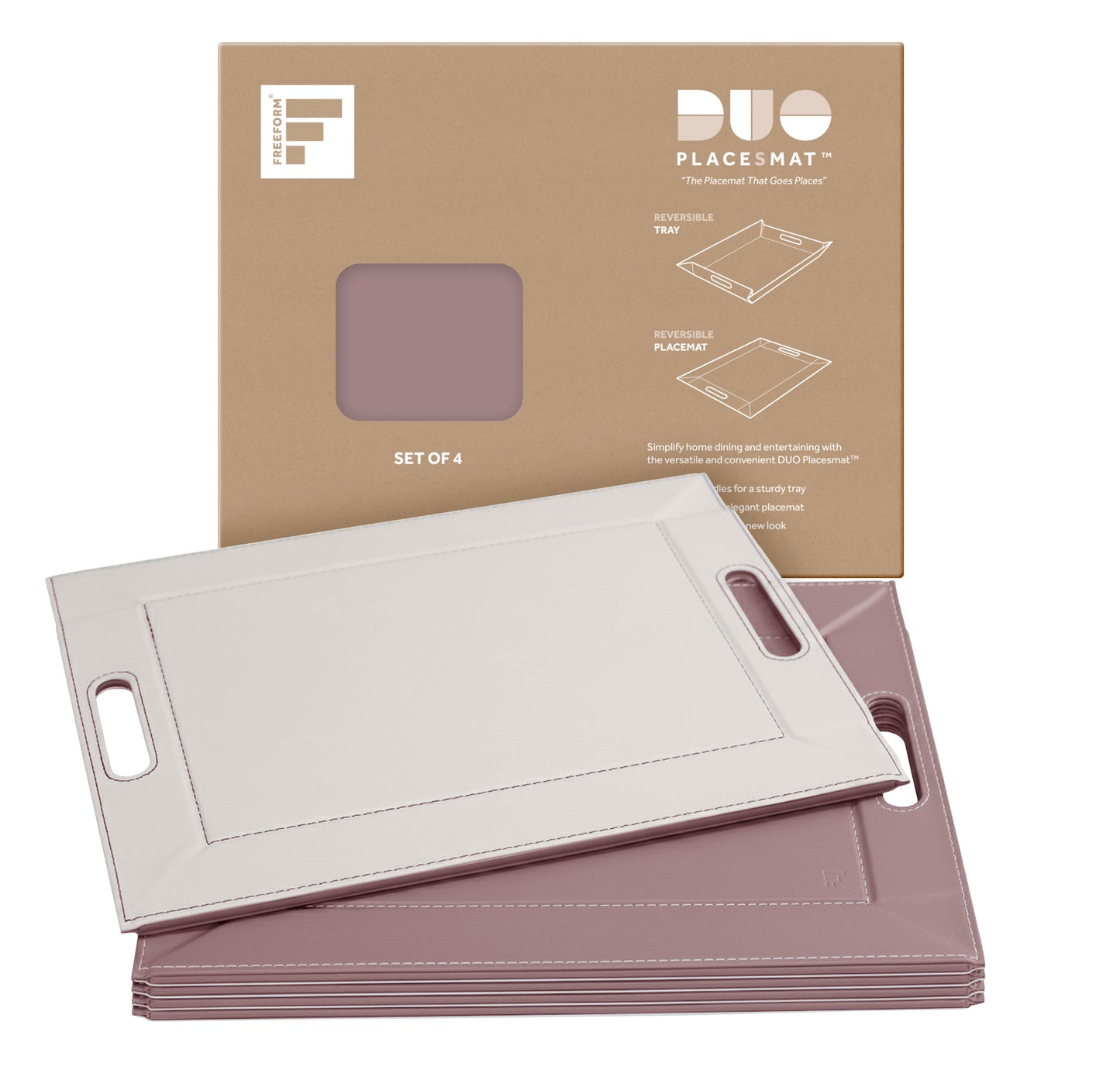 DUO PLACEsMAT Convertible Tray and Reversible Placemat, Crafted with Wood Core and Wrapped in 2-Color Premium Faux Leather - Strong, Versatile and Stylish for any Décor. Perfect for casual dining, parties, patio, ottoman, and as a desk mat. Space saving.