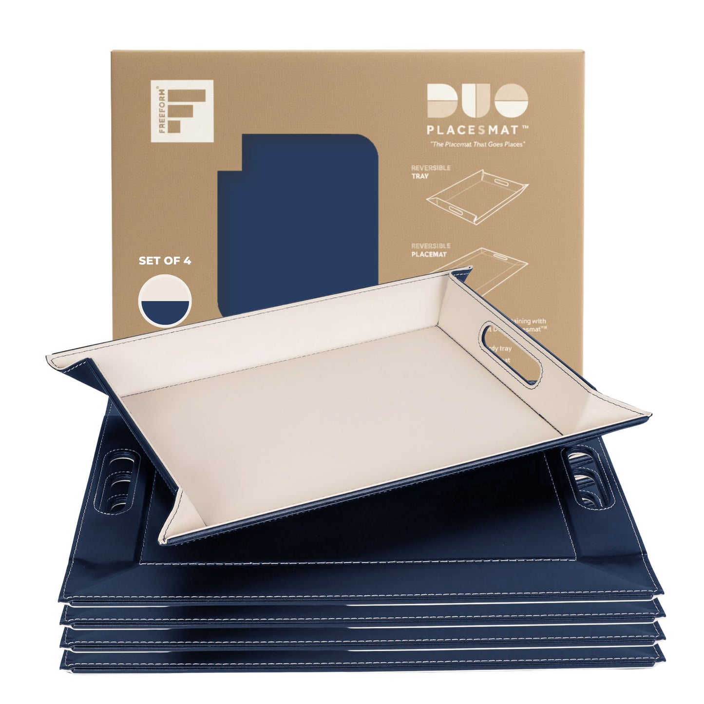DUO PLACEsMAT Convertible Tray and Reversible Placemat, Crafted with Wood Core and Wrapped in 2-Color Premium Faux Leather - Strong, Versatile and Stylish for any Décor. Perfect for casual dining, parties, patio, ottoman, and as a desk mat. Space saving.