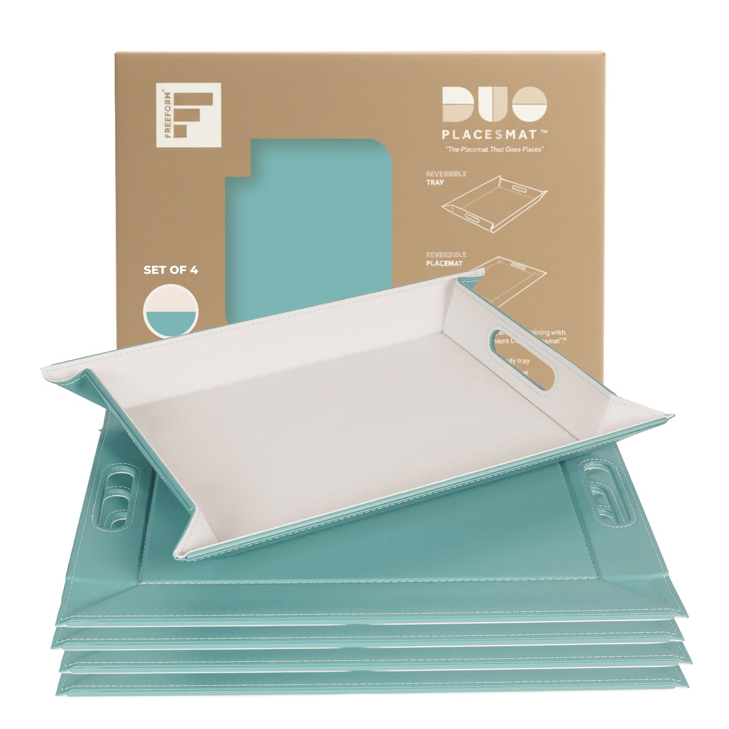 DUO PLACEsMAT Convertible Tray and Reversible Placemat, Crafted with Wood Core and Wrapped in 2-Color Premium Faux Leather - Strong, Versatile and Stylish for any Décor. Perfect for casual dining, parties, patio, ottoman, and as a desk mat. Space saving.